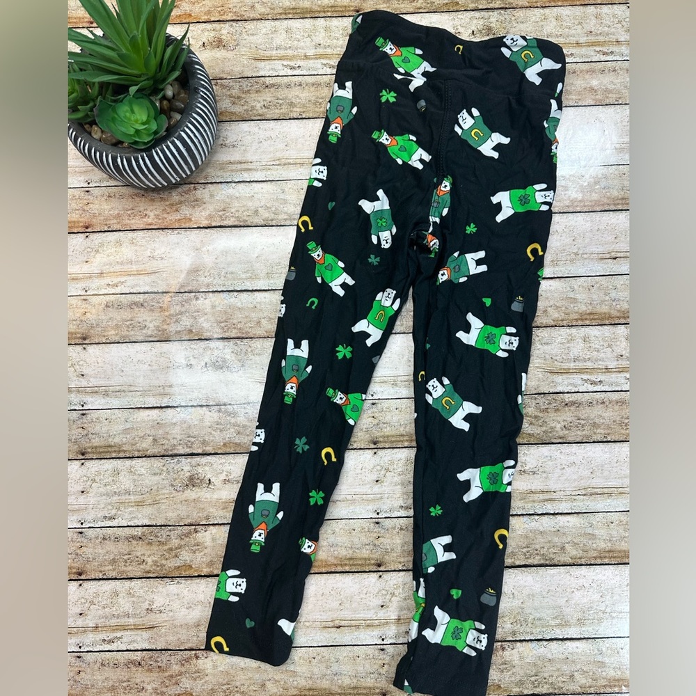 Leprechaun Polar Bear Black Kids Leggings (S/M LuLaRoe LLR 2-8) St Patrick’s